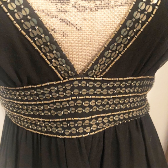 Night Way Black Beaded V Neck w Medallion Accents - Picture 5 of 15